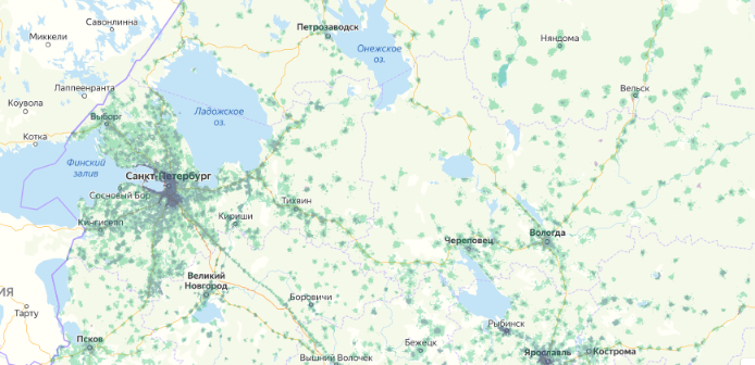 Зона покрытия МТС на карте Салехард 